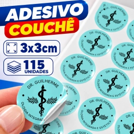 ADESIVO COUCHÊ - 115 UNIDADES POR FOLHA - 3CM X 3CM