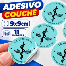 ADESIVO COUCHÊ - 11 UNIDADES POR FOLHA - 9CM X 9CM