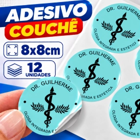 ADESIVO COUCHÊ - 12 UNIDADES POR FOLHA - 8CM X 8CM