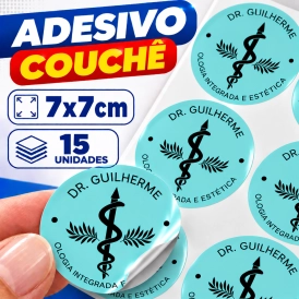 ADESIVO COUCHÊ - 15 UNIDADES POR FOLHA - 7CM X 7CM