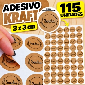 ADESIVO KRAFT - 115 UNIDADES POR FOLHA - 3CM X 3CM