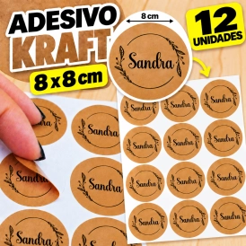 ADESIVO KRAFT - 12 UNIDADES POR FOLHA - 8CM X 8CM