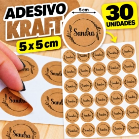 ADESIVO KRAFT - 30 UNIDADES POR FOLHA - 5CM X 5CM