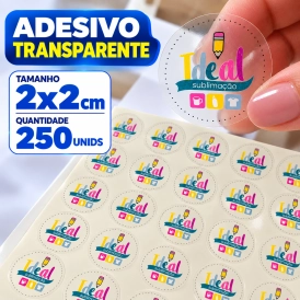 ADESIVO TRANSPARENTE - 250 UNIDADES POR FOLHA - 2CM X 2CM