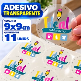 ADESIVO TRANSPARENTE - 11 UNIDADES POR FOLHA - 9CM X 9CM