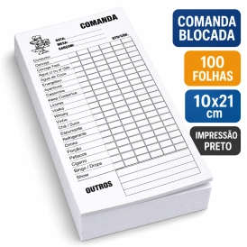 COMANDA BLOCADA  PERSONALIZADA - 100 FOLHAS - 10x21CM