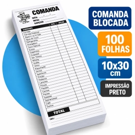 COMANDA BLOCADA PERSONALIZADA - 100 FOLHAS - 10x30CM