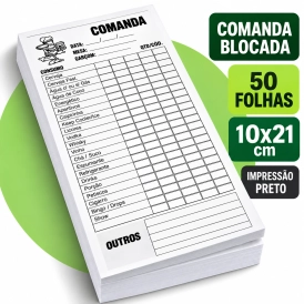 COMANDA BLOCADA PERSONALIZADA - 50 FOLHAS - 10x21CM