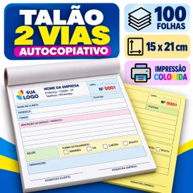 PERSONALIZADO 2 VIAS - 15X21CM - AUTOCOPIATIVO - 100 FOLHAS - COLORIDO
