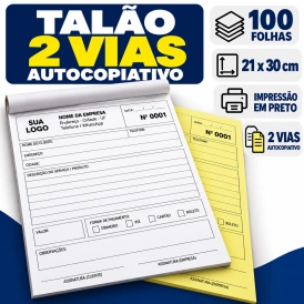 PERSONALIZADO 2 VIAS - 21X30CM - AUTOCOPIATIVO - 100 FOLHAS - PRETO