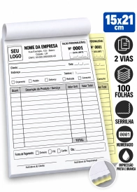 TALÃO - 15x21 - 2 VIAS - SERRILHA E NUMERADO - 100 FOLHAS - PRETO E BRANCO