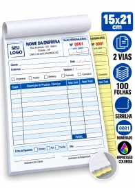 TALÃO - 15x21 - 2 VIAS - SERRILHA E NUMERADO - 100 FOLHAS - COLORIDO