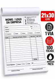 TALÃO - 21x30 - 1 VIA - 100 FOLHAS - PRETO E BRANCO