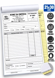 TALÃO - 21x30 - 2 VIAS - SERRILHA E NUMERADO - 100 FOLHAS - PRETO E BRANCO