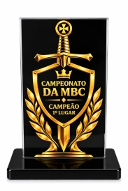 TROFÉU ACRÍLICO COM IMPRESSÃO 16X8 + BASE PRETA 10MM LISA - PERSONALIZADO