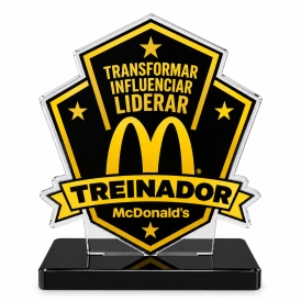 TROFÉU ACRÍLICO COM IMPRESSÃO + BASE PRETA 10MM LISA - PERSONALIZADO