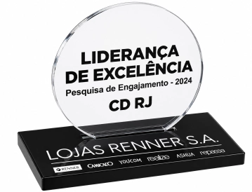 TROFÉU ACRÍLICO COM IMPRESSÃO 20X15CM + BASE PRETA 10MM COM IMPRESSÃO BRANCA - PERSONALIZADO