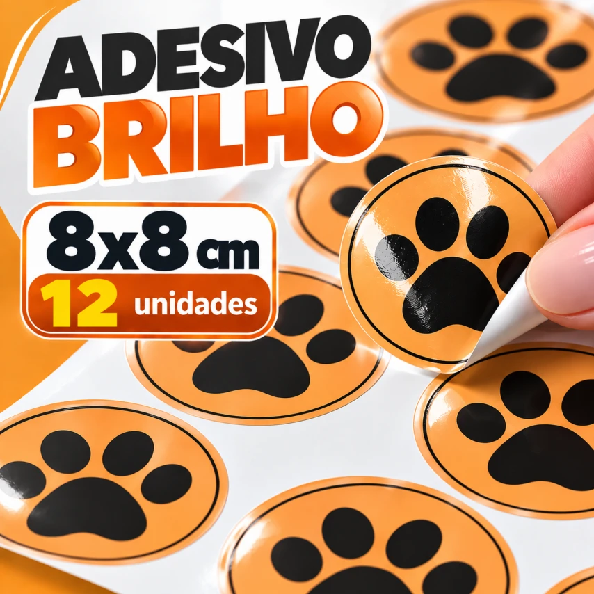 ADESIVO BRILHO - 12 UNIDADES POR FOLHA - 8CM X 8CM