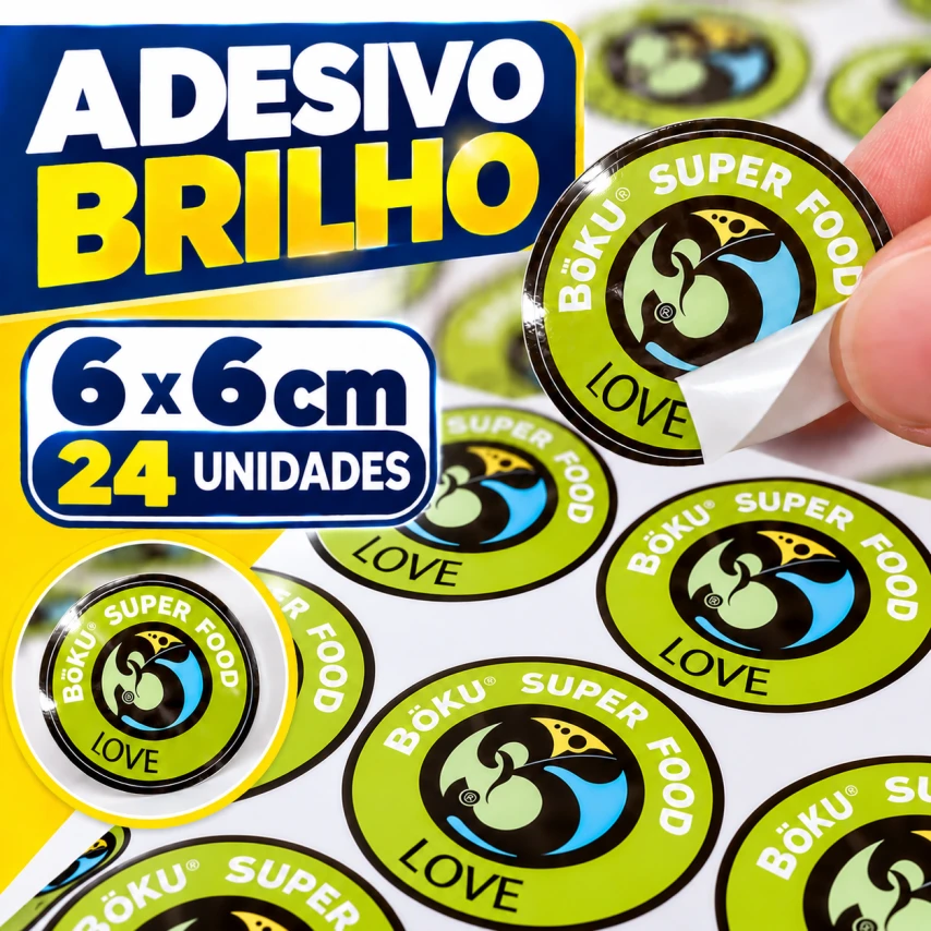 ADESIVO BRILHO - 24 UNIDADES POR FOLHA - 6CM X 6CM