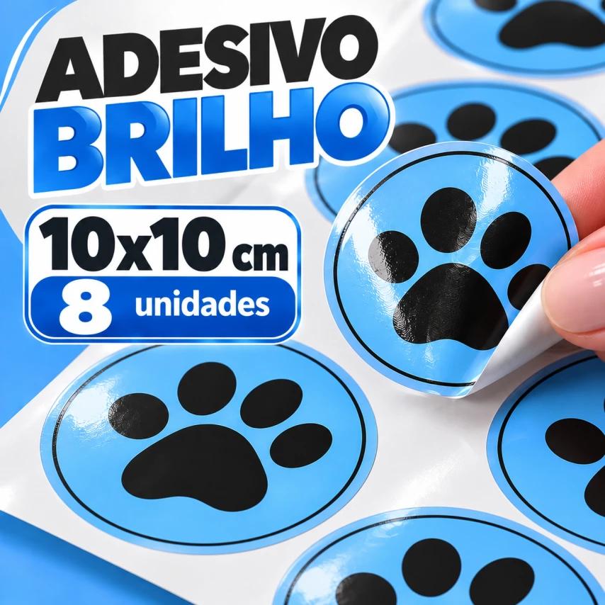 ADESIVO BRILHO - 8 UNIDADES POR FOLHA - 10CM X 10CM