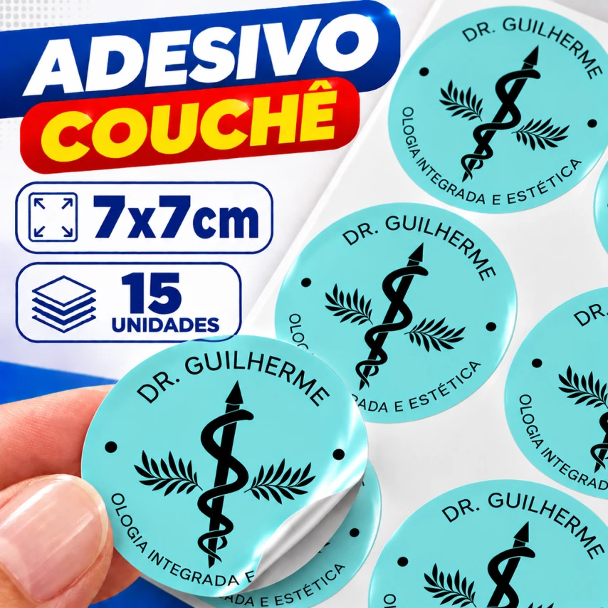 ADESIVO COUCHÊ - 15 UNIDADES POR FOLHA - 7CM X 7CM
