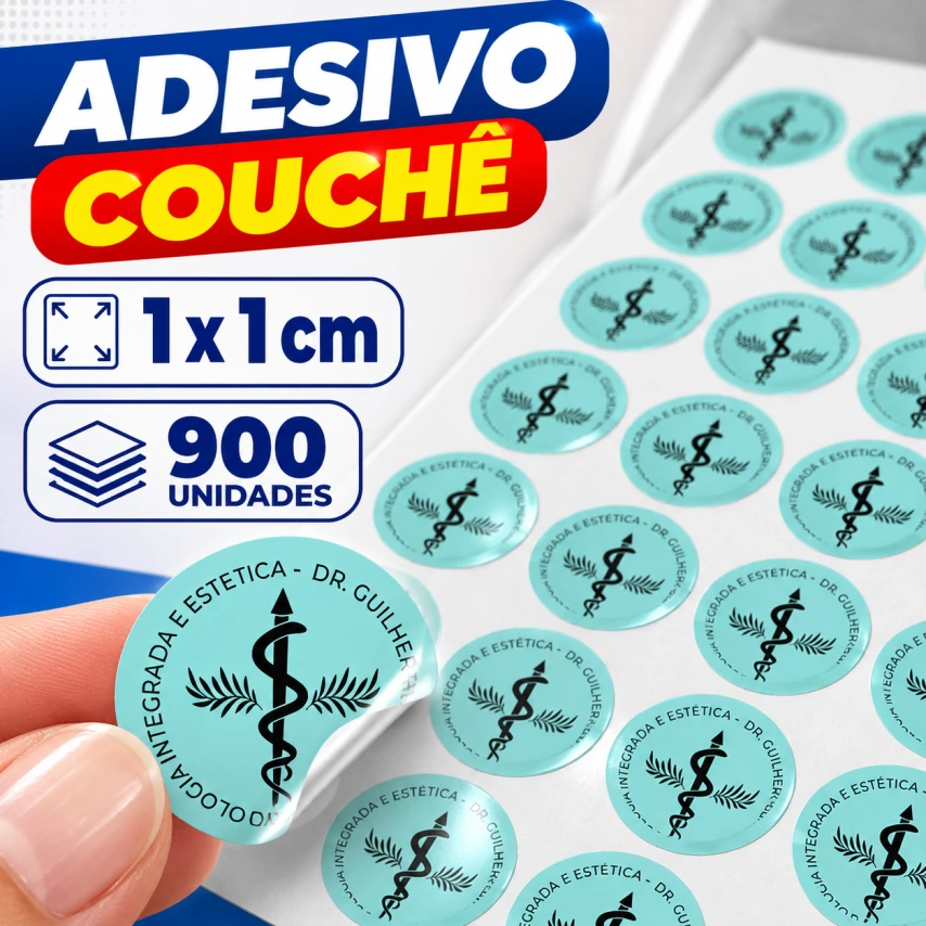 ADESIVO COUCHÊ - 900 UNIDADES POR FOLHA - 1CM X 1CM