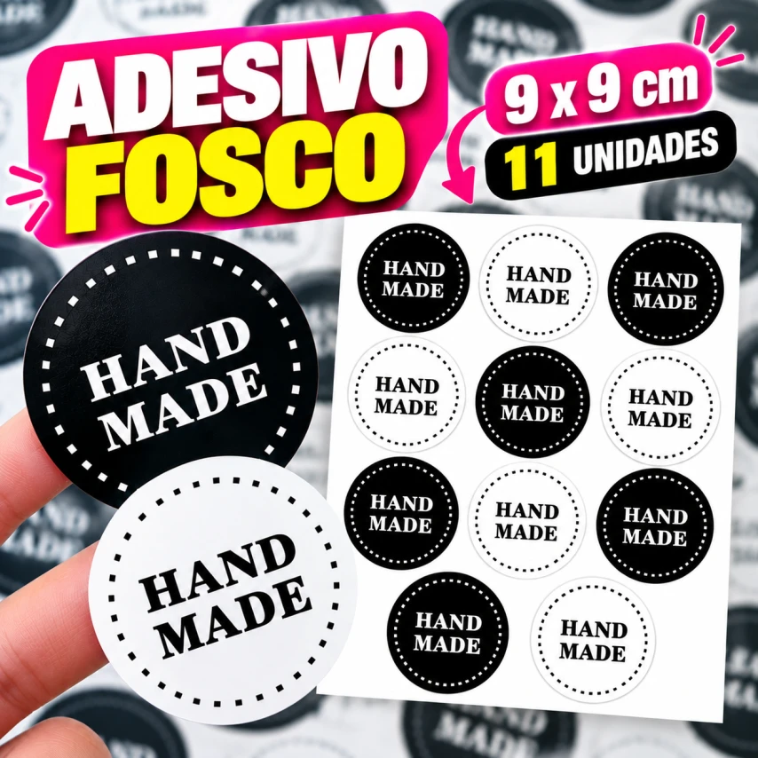 ADESIVO FOSCO - 11 UNIDADES POR FOLHA - 9CM X 9CM