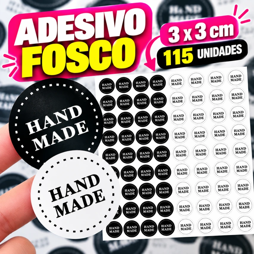 ADESIVO FOSCO - 115 UNIDADES POR FOLHA - 3CM X 3CM