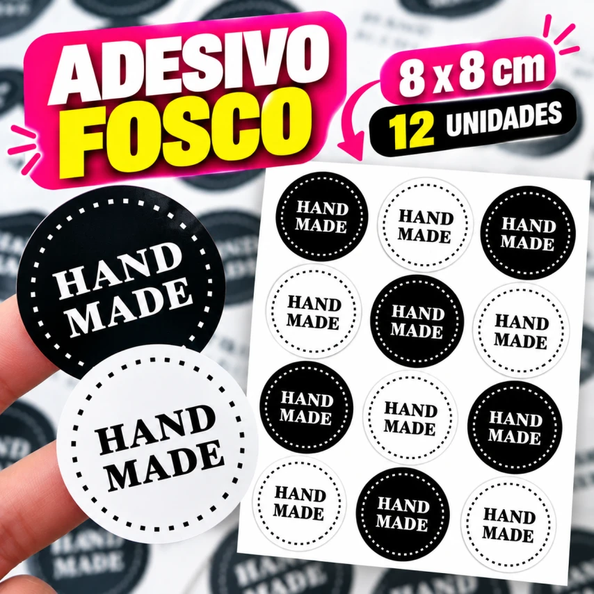ADESIVO FOSCO - 12 UNIDADES POR FOLHA - 8CM X 8CM