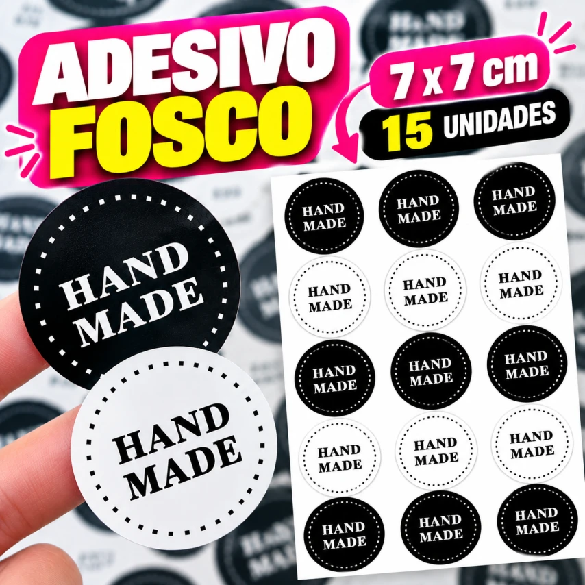 ADESIVO FOSCO - 15 UNIDADES POR FOLHA - 7CM X 7CM