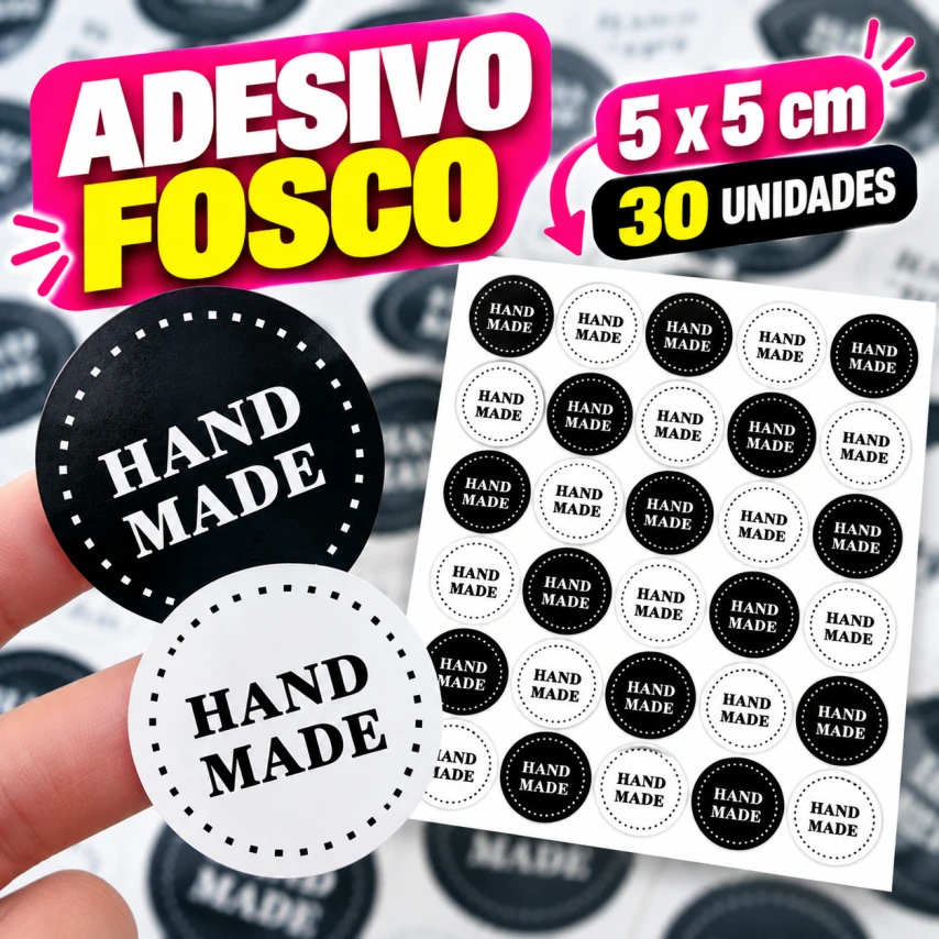 ADESIVO FOSCO - 30 UNIDADES POR FOLHA - 5CM X 5CM