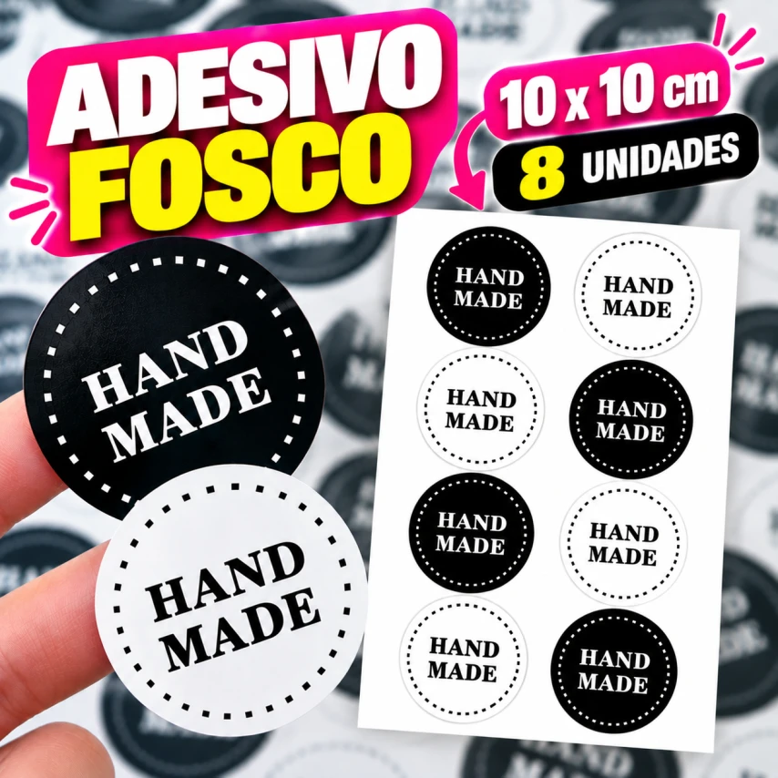 ADESIVO FOSCO - 8 UNIDADES POR FOLHA - 10CM X 10CM