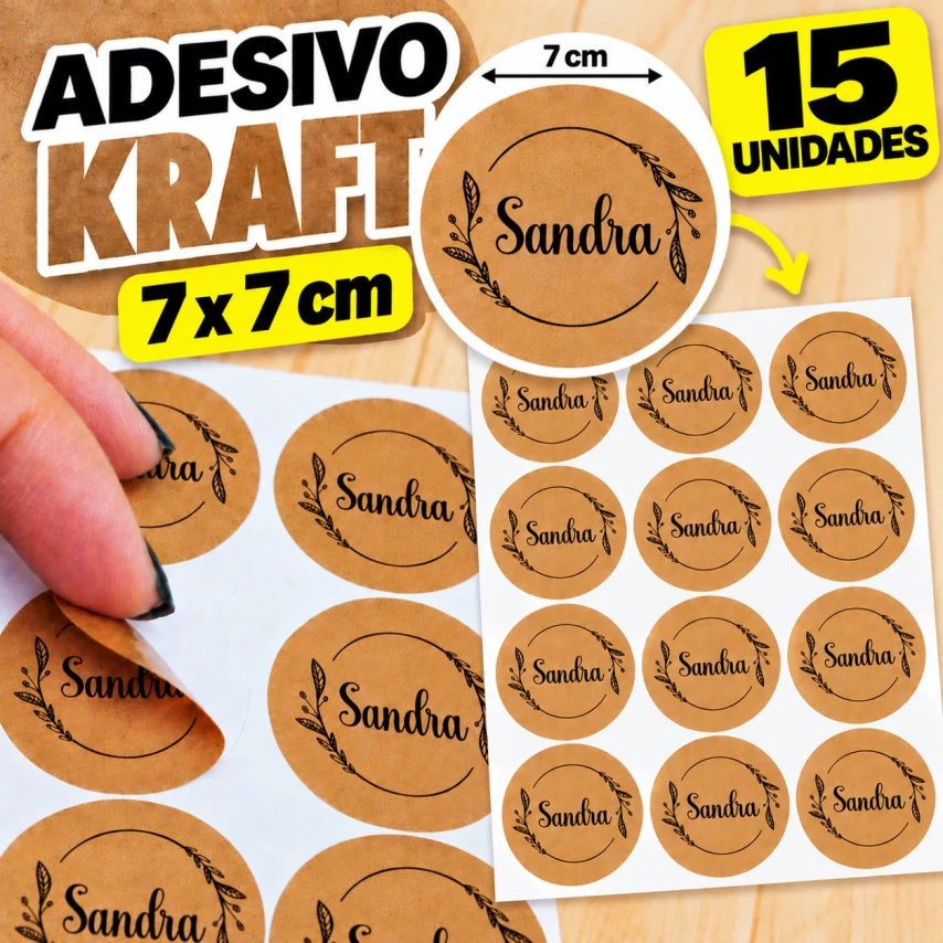 ADESIVO KRAFT - 15 UNIDADES POR FOLHA - 7CM X7CM