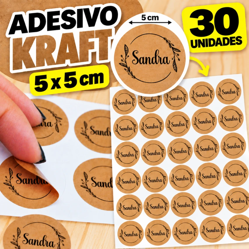 ADESIVO KRAFT - 30 UNIDADES POR FOLHA - 5CM X 5CM