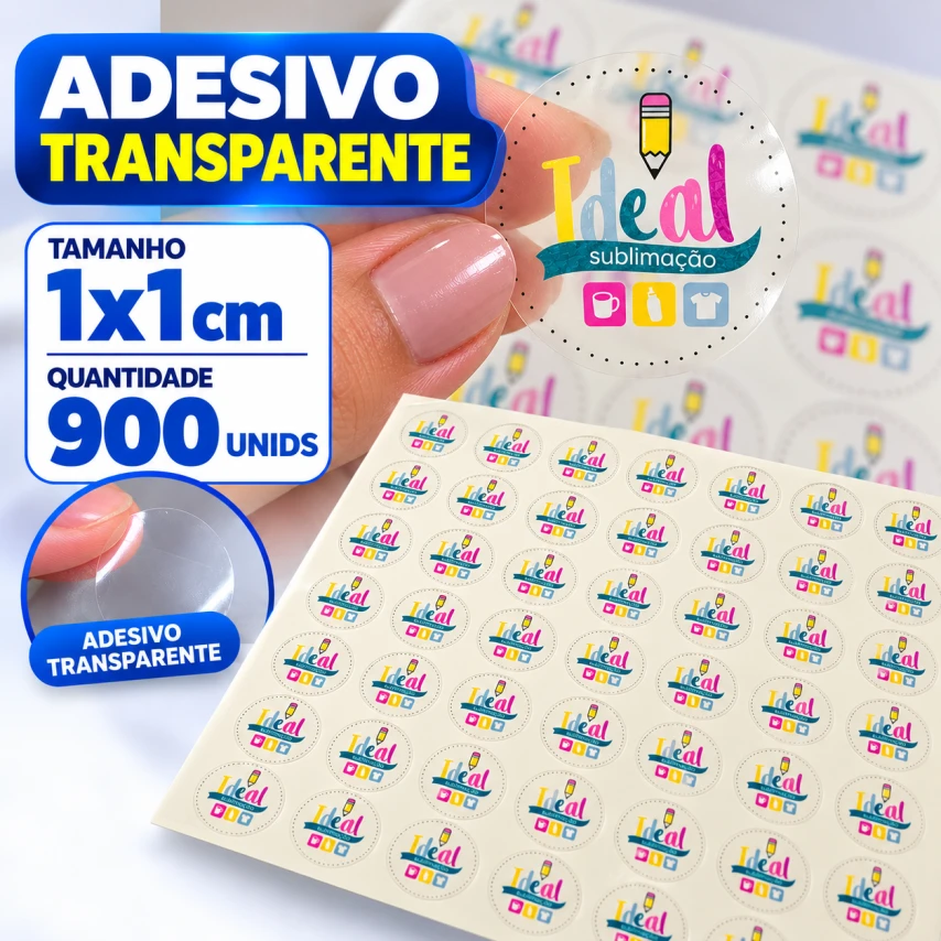 ADESIVO TRANSPARENTE - 900 UNIDADES POR FOLHA - 1CM X 1CM