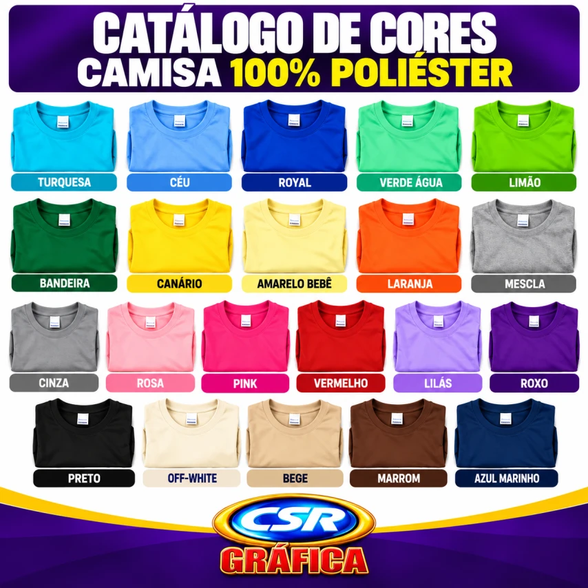 CAMISA DE POLIÉSTER PERSONALIZADA DTF - FRENTE A4 E COSTAS A4