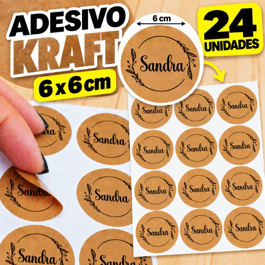 ADESIVO KRAFT - 24 UNIDADES POR FOLHA - 6CM X 6CM
