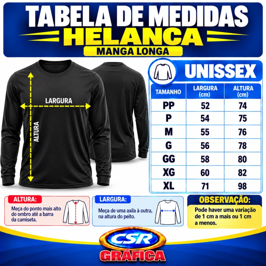 MANGA LONGA PERSONALIZADA HELANCA - SUB TOTAL - XG AO XL