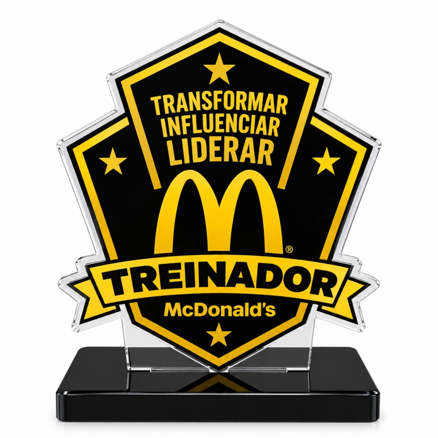 TROFÉU ACRÍLICO COM IMPRESSÃO + BASE PRETA 10MM LISA - PERSONALIZADO
