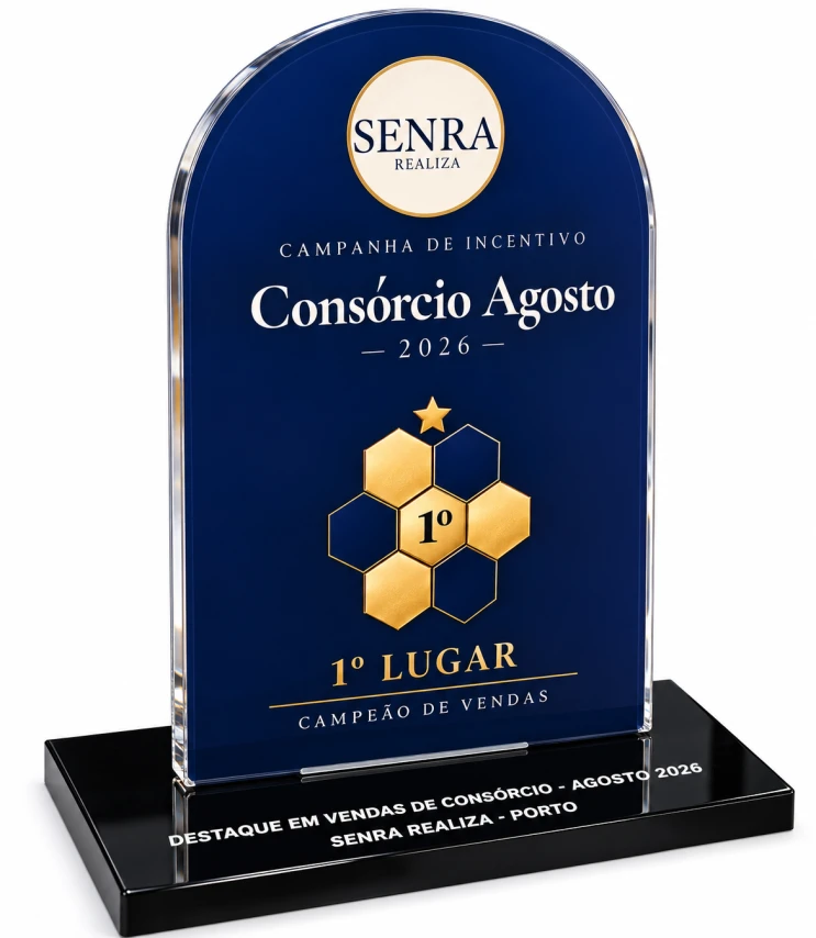 TROFÉU ACRÍLICO COM IMPRESSÃO 20X15CM + BASE PRETA 10MM COM IMPRESSÃO BRANCA - PERSONALIZADO