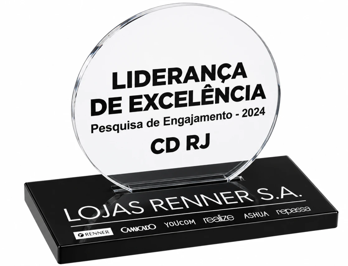 TROFÉU ACRÍLICO COM IMPRESSÃO 20X15CM + BASE PRETA 10MM COM IMPRESSÃO BRANCA - PERSONALIZADO